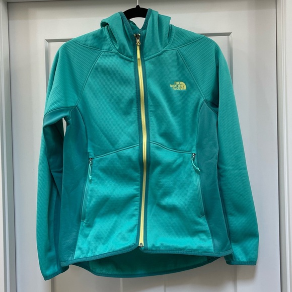 The North Face Tops - The North Face, two-toned teal with yellow accent, lightweight fleece hoodie, M